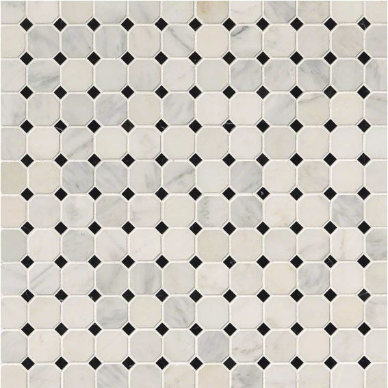 MSI - Greecian White 2" Octagon Mosaic with Black 5/8 in. x 5/8 in. Accents - Polished