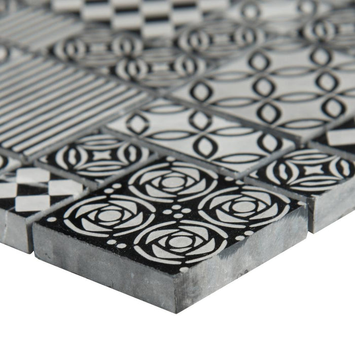 MSI - Tetris Nero 10mm Honed Marble Mosaic Tile Close View