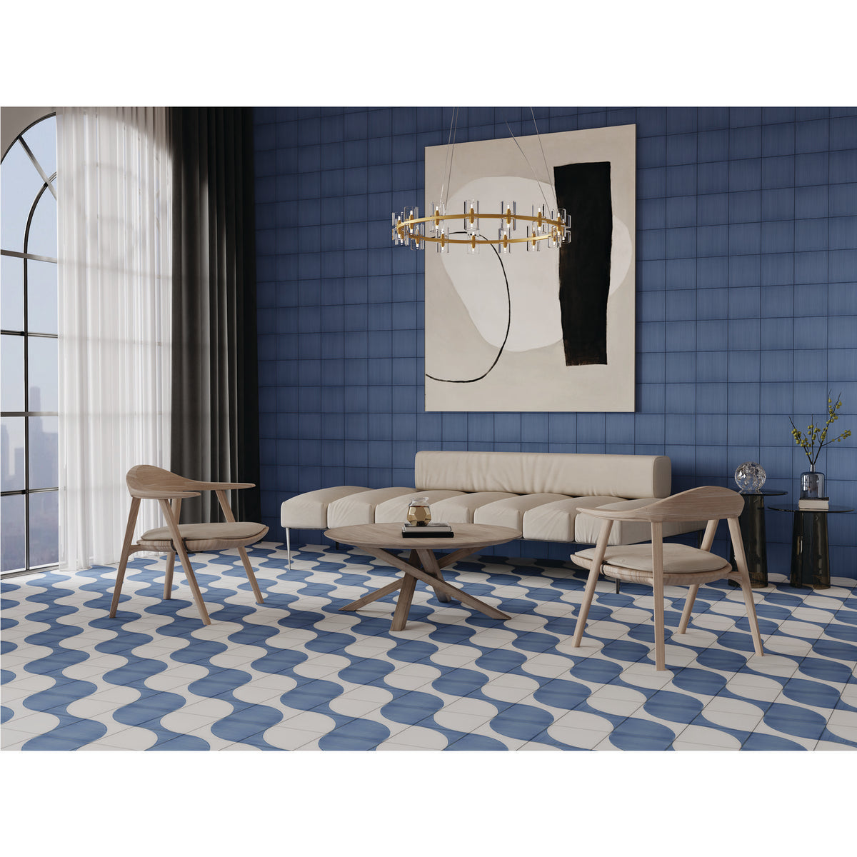 Marazzi - Scenario 8 in. x 8 in. Glazed Porcelain Tile - SR24 Blue Convex Floor Install