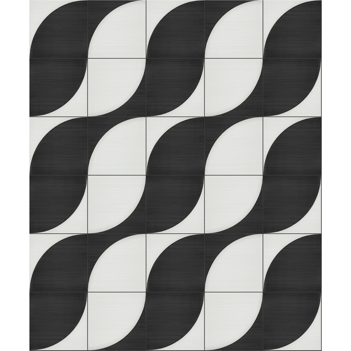 Marazzi - Scenario 8 in. x 8 in. Glazed Porcelain Tile - SR28 Nero Crescent Wave Pattern