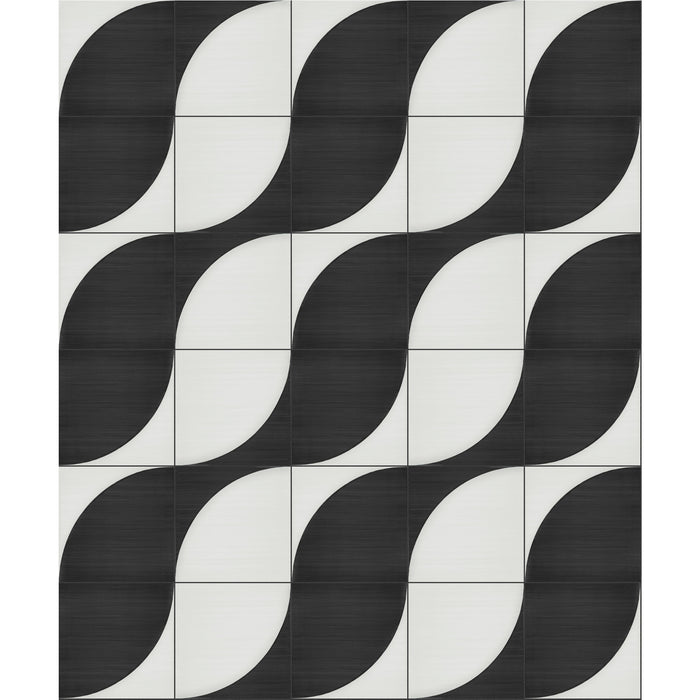 Marazzi - Scenario 8 in. x 8 in. Glazed Porcelain Tile - SR28 Nero Crescent Wave Pattern