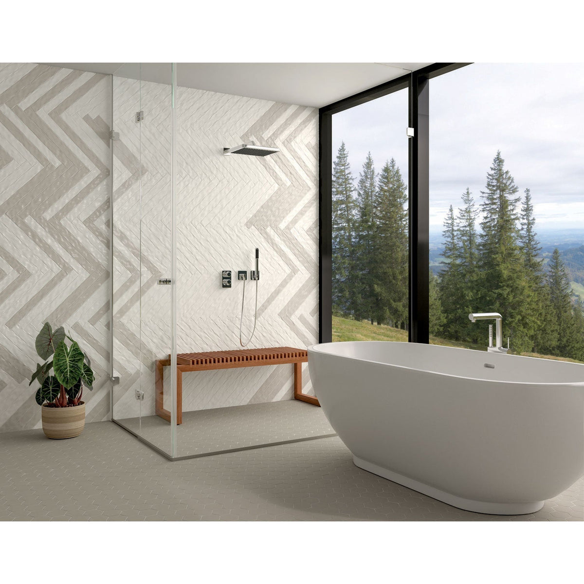 Marazzi - Artistic Reflections™ 3 in. Hexagon Mosaic - Rain Matte Room Scene