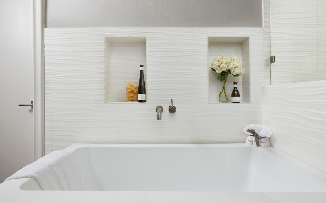 Arizona Tile - 3D Series - 12" x 22" Ceramic Tile - White Ribbon wall installation