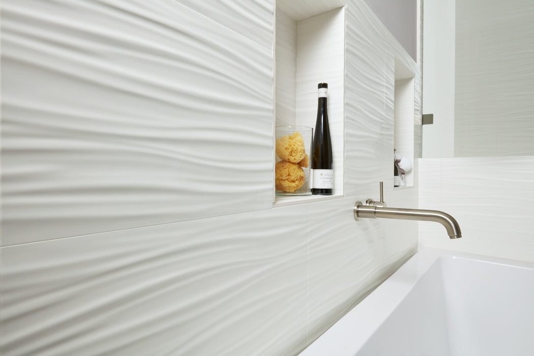 Arizona Tile - 3D Series - 12" x 22" Ceramic Tile - White Ribbon wall installation