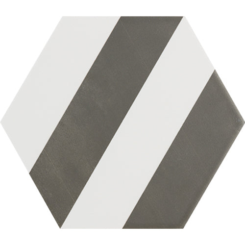 Bestile - Meraki 7.7 in. x 8.9 in. Hexagon Porcelain Tile - Stripe Negro