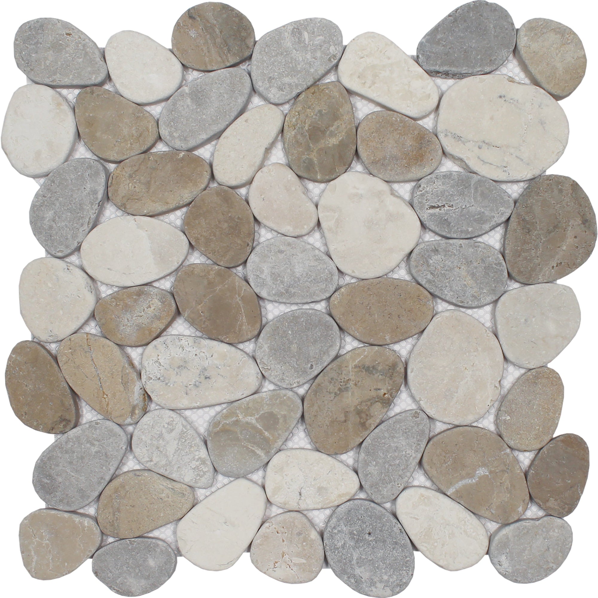Tesoro - Ocean Stones Collection - Coin Pebble Mosaic - Light Grey, Tan, and White