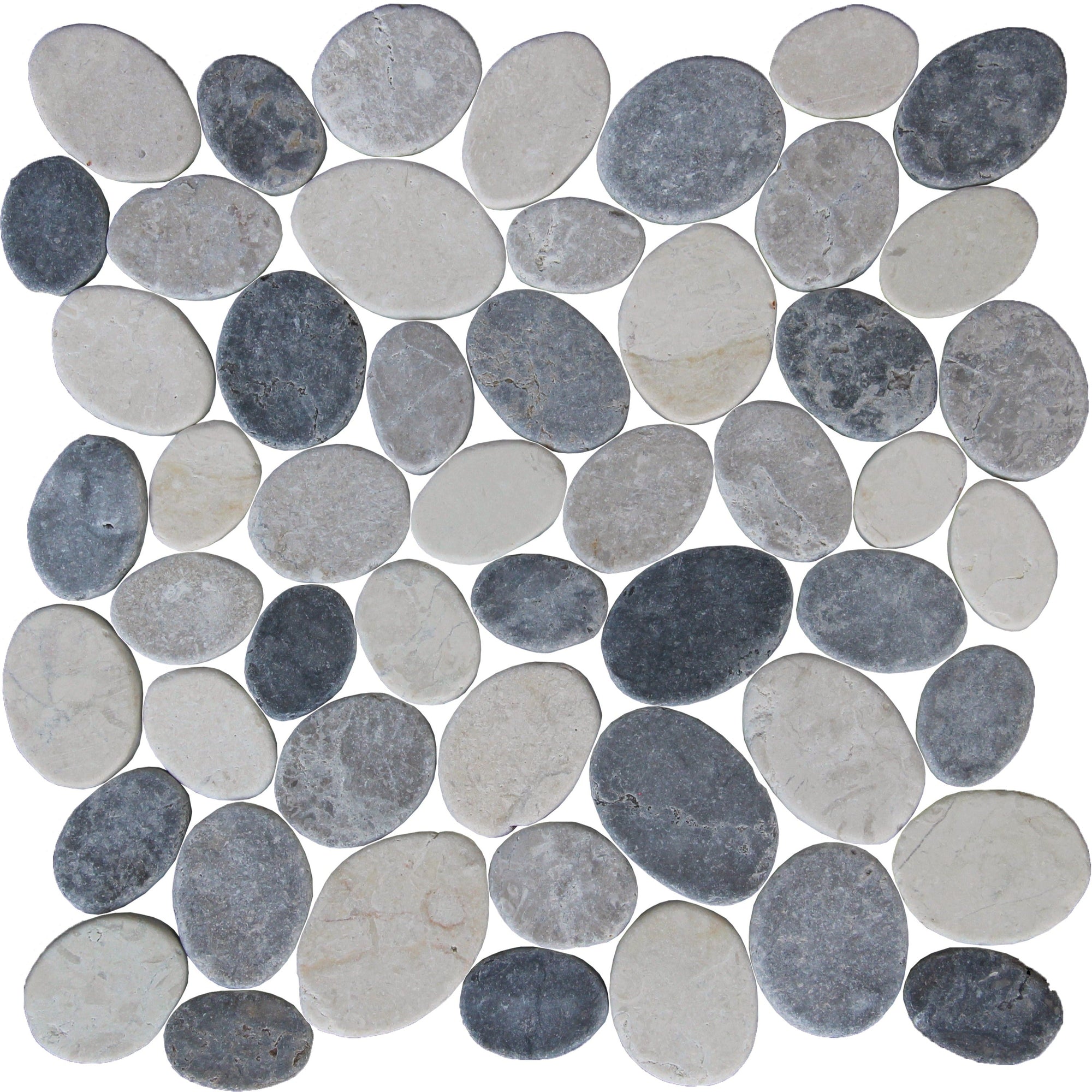 Tesoro - Ocean Stones Collection - Coin Pebble Mosaic - Light Grey, Dark Grey, and White