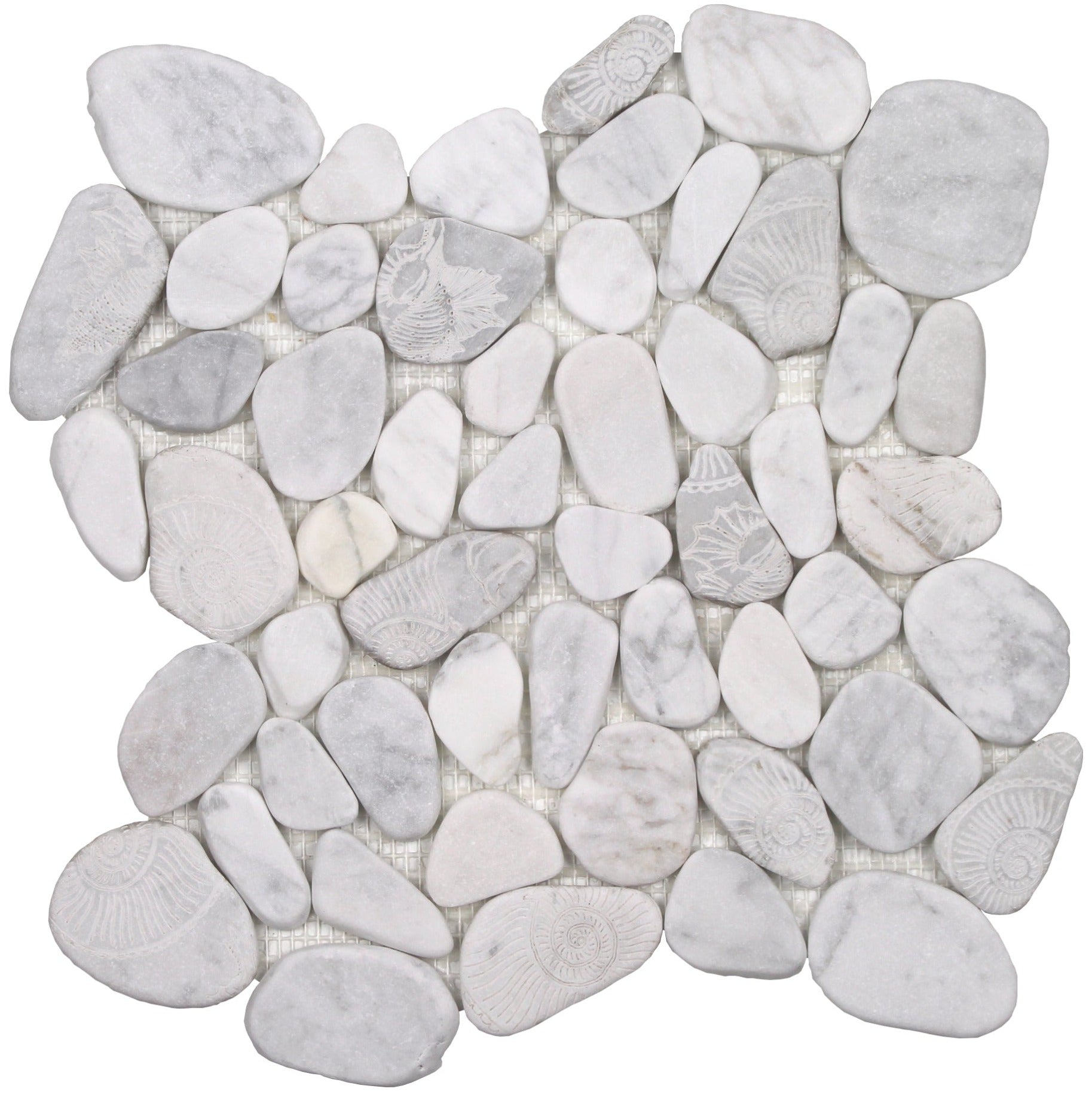 Tesoro - Ocean Stones Collection - Sliced Pebble Mosaic - Fossil Carrara