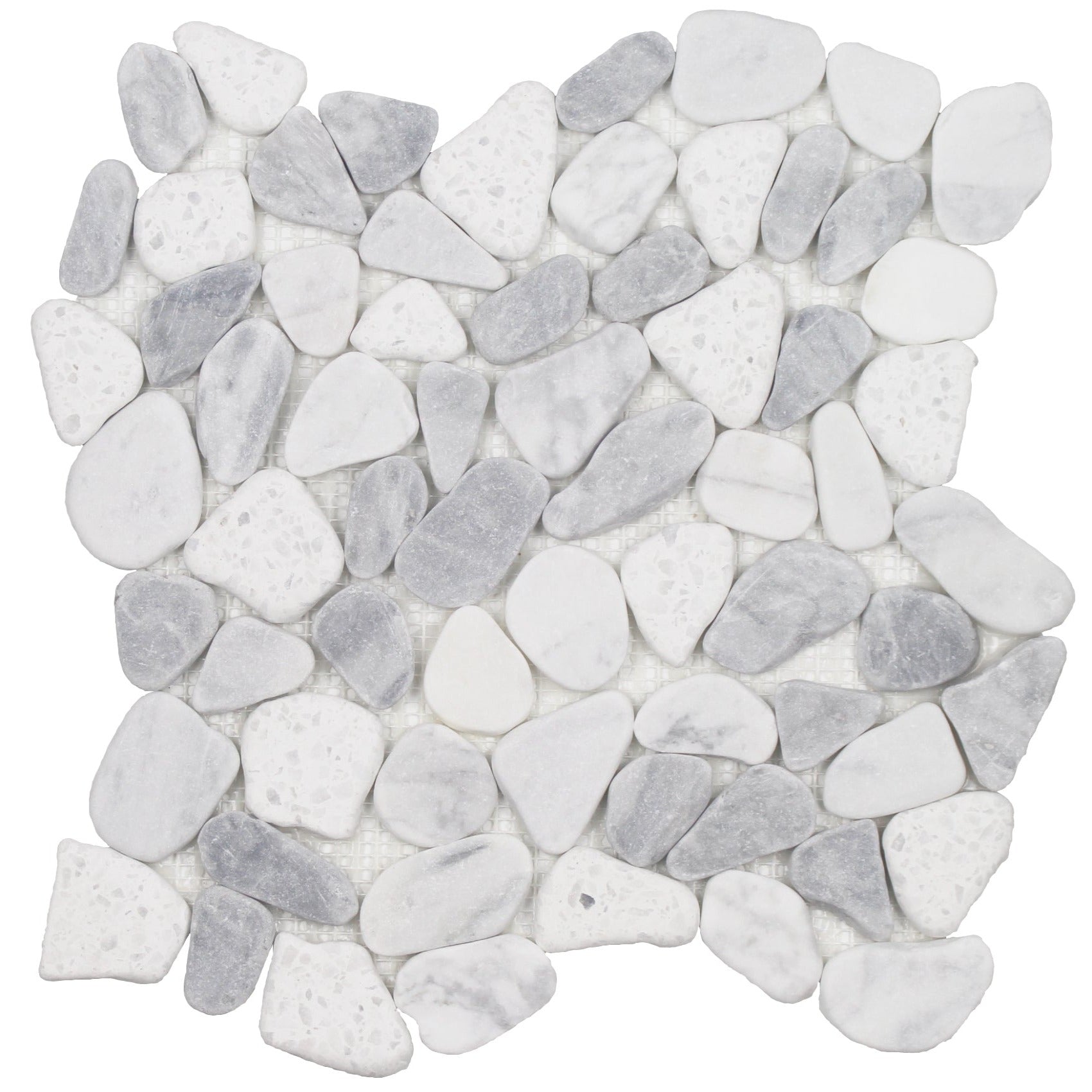 Tesoro - Ocean Stones Collection - Sliced Pebble Mosaic - Terrazzo Carrara Bardiglio White