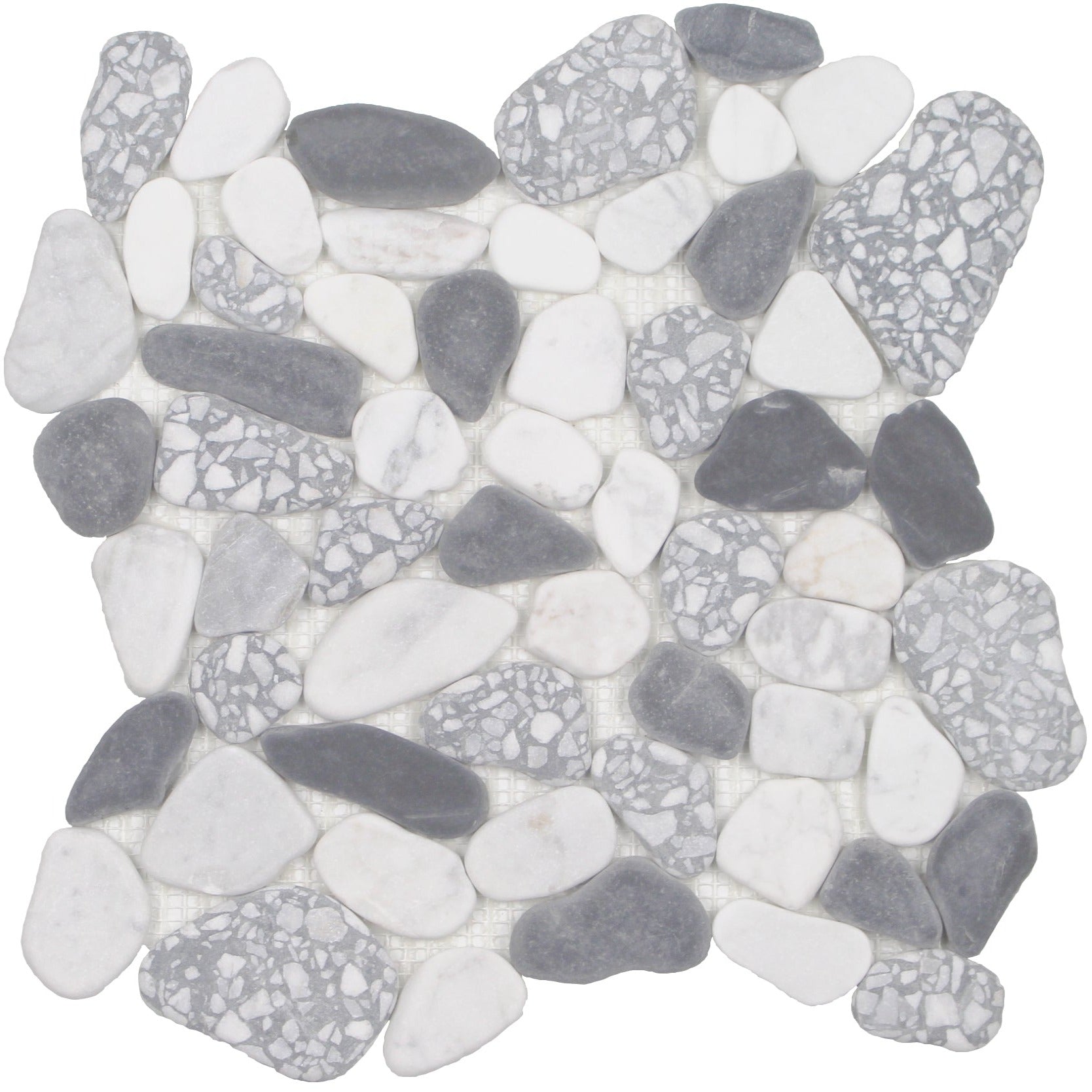 Tesoro - Ocean Stones Collection - Sliced Pebble Mosaic - Terrazzo Carrara Nero Smoke