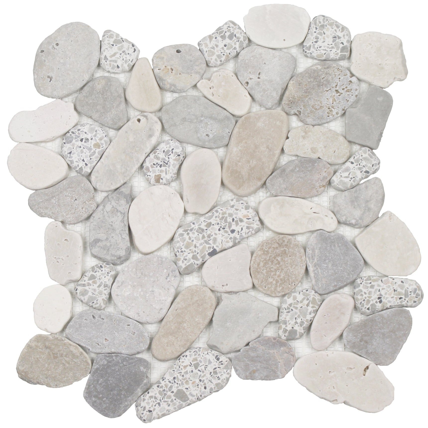 Tesoro - Ocean Stones Collection - Sliced Pebble Mosaic - Terrazzo Vintage Light Color