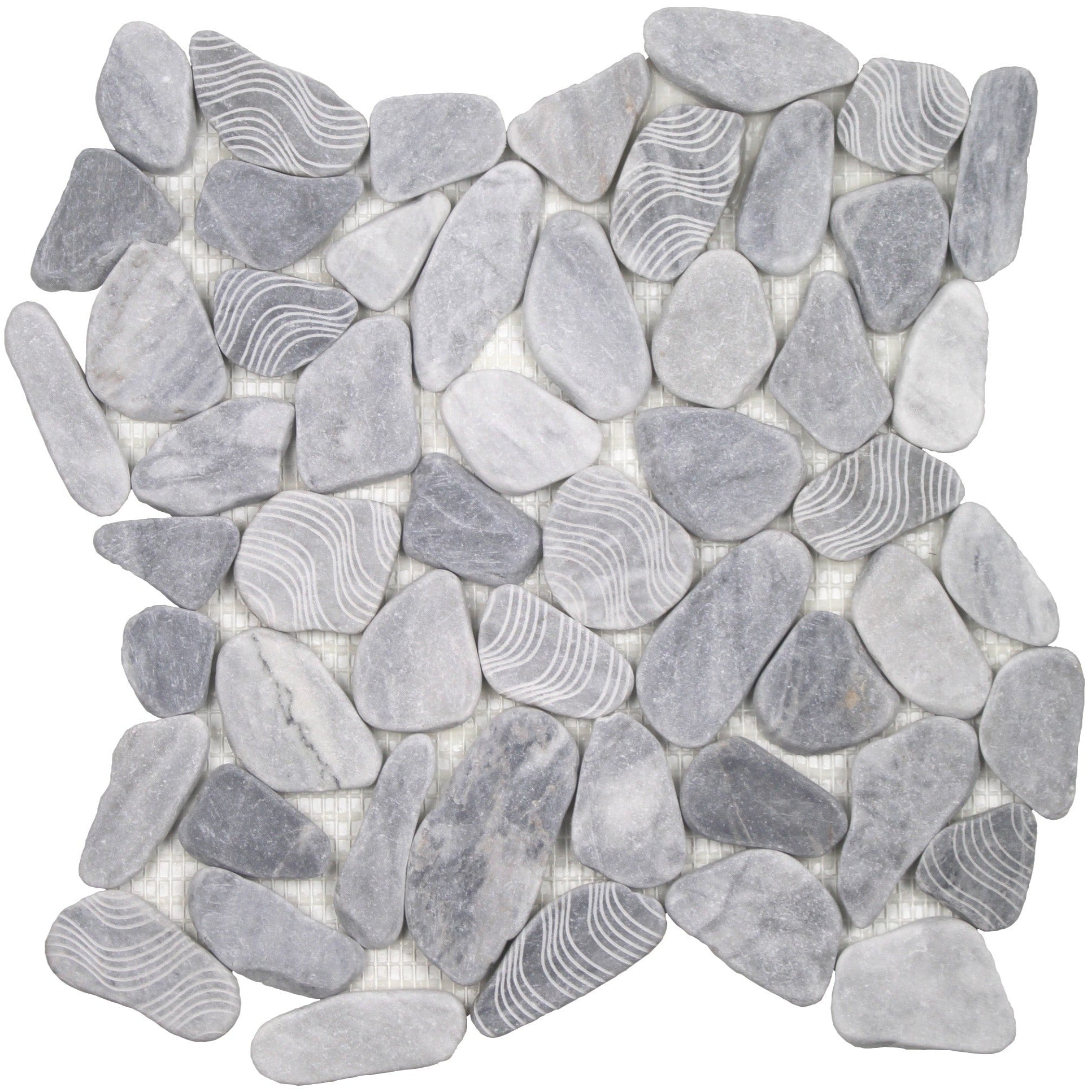 Tesoro - Ocean Stones Collection - Sliced Pebble Mosaic - Wave Bardiglio