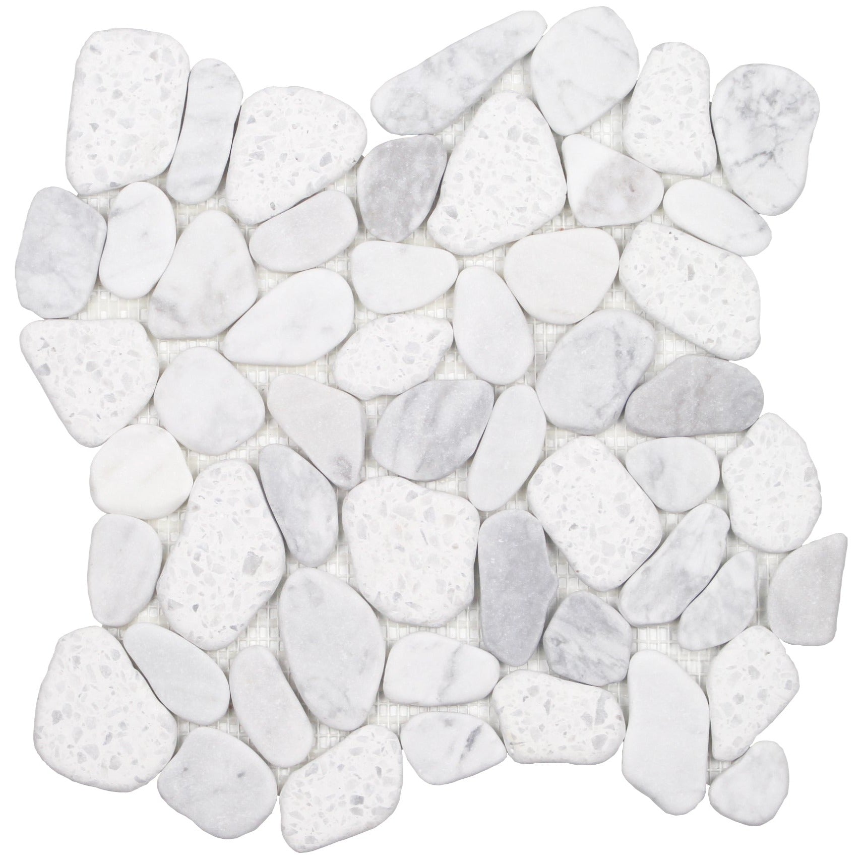 Tesoro - Ocean Stones Collection - Sliced Pebble Mosaic - White Terrazzo Carrara
