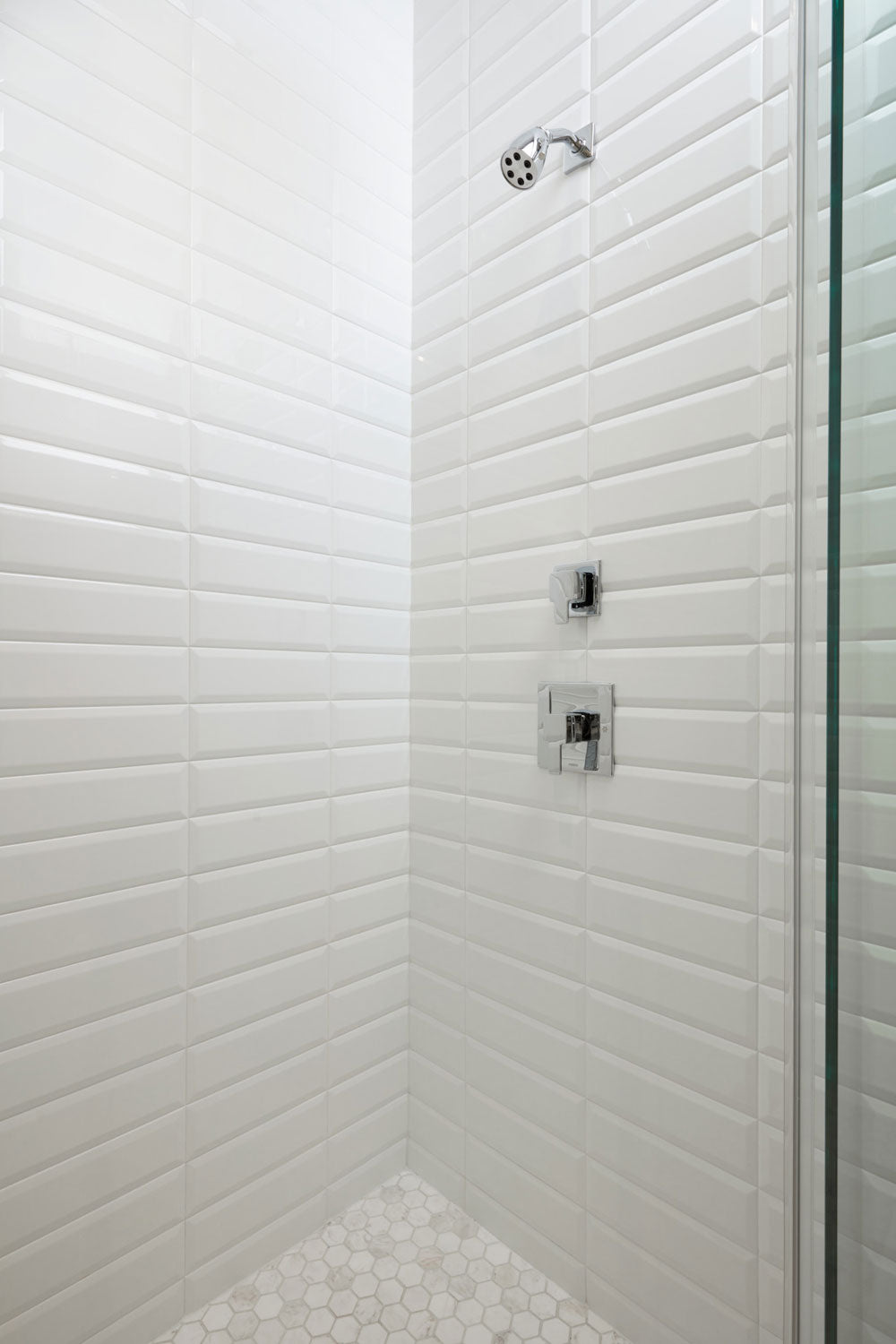 Arizona Tile - Paloma 4&quot; x 16&quot; Wall Tile - Cotton Bevel Glossy Shower Install