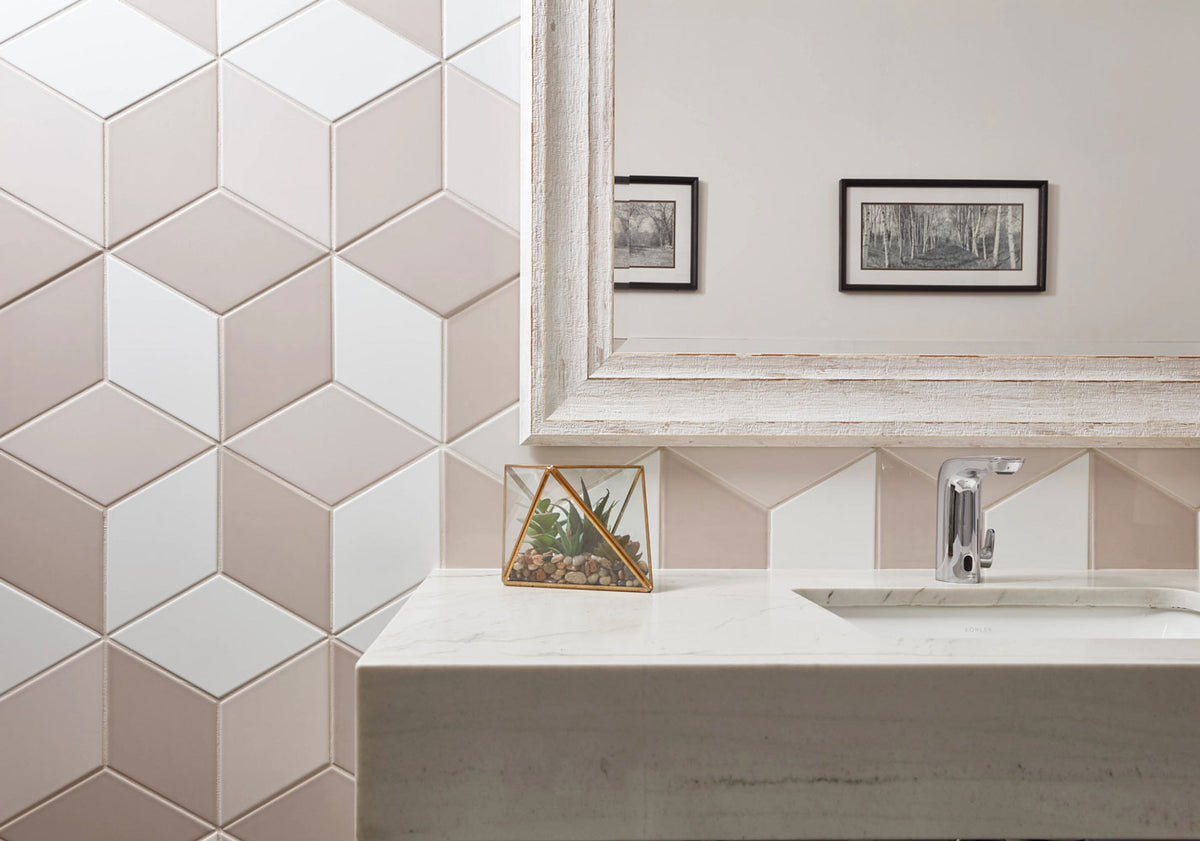 Arizona Tile - Paloma 6&quot; x 10&quot; Rhomboid - Cloud Glossy Installed