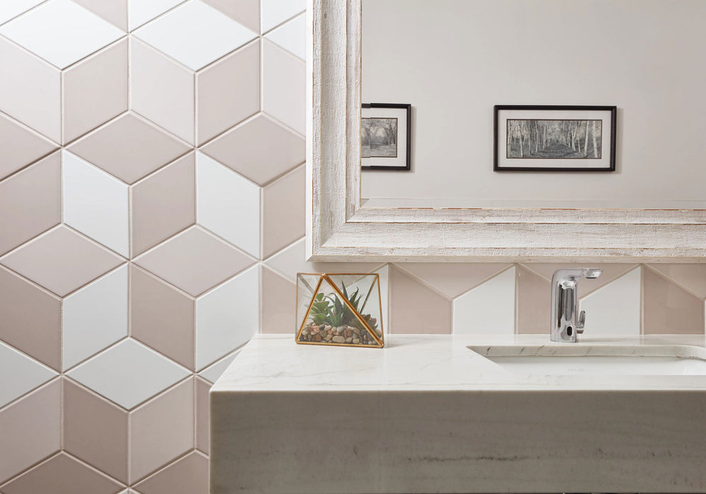 Arizona Tile - Paloma 6" x 10" Rhomboid - Cloud Glossy Installed