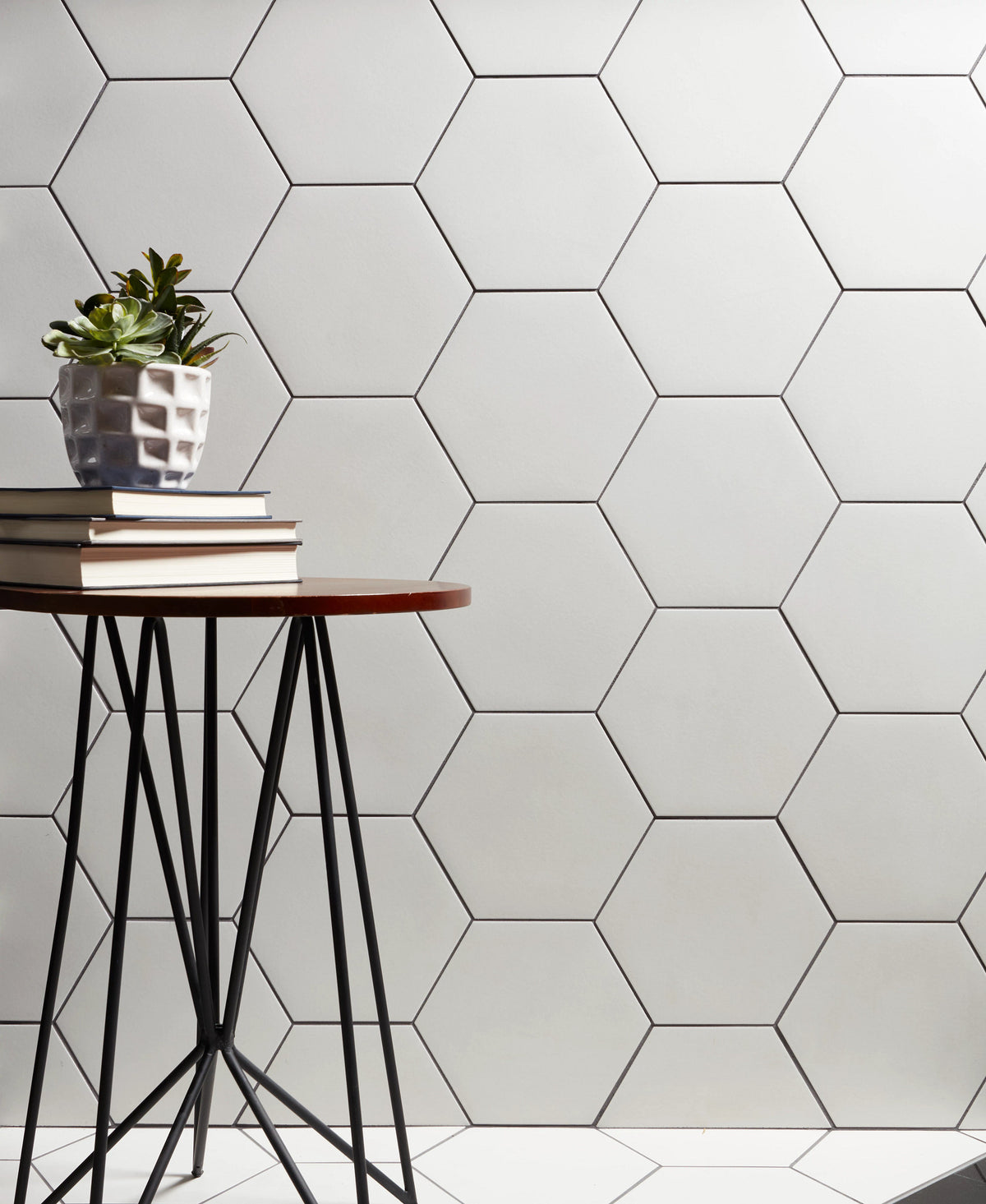 Arizona Tile - Paros Series 8.5&quot; x 10&quot; Rectified Color Body Porcelain Hexagon Tile - White Wall Install