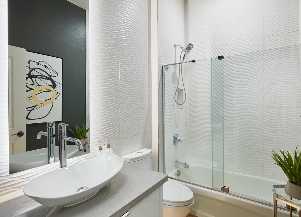 Arizona Tile - 3D Series - 12" x 22" Ceramic Tile - White Twist wall installation