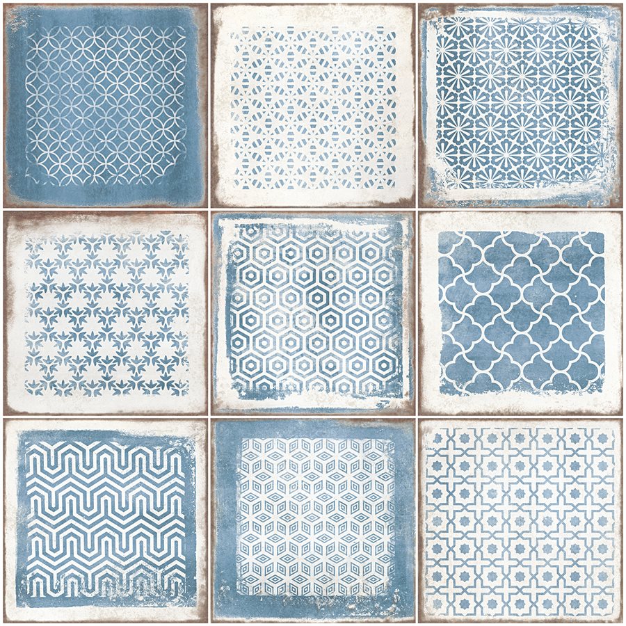 Soho Studio - Bernalillo Deco 8" x 8" Porcelain Tile - Blue