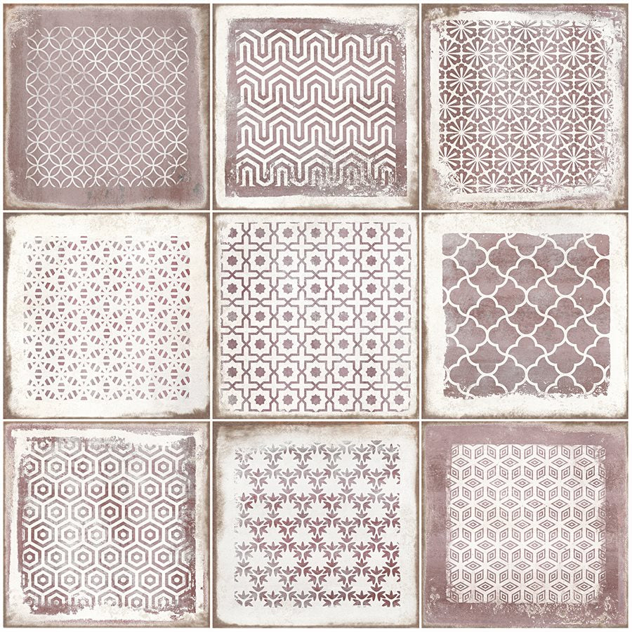 Soho Studio - Bernalillo Deco 8" x 8" Porcelain Tile - Pink Rose