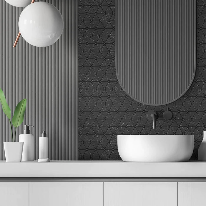 Lungarno - Simple Stone Glass Mosaic - Nero Triangle Installed