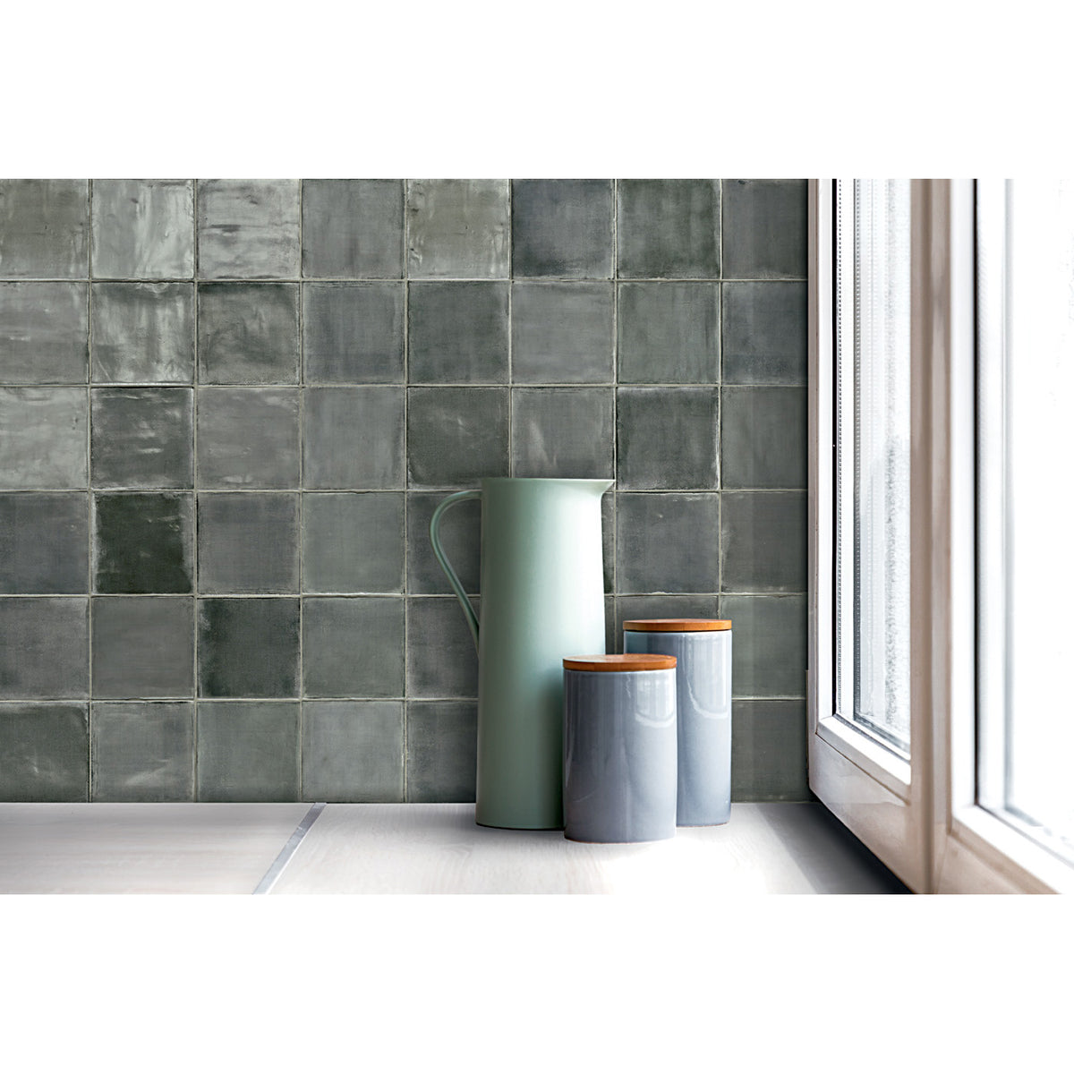 Sartoria - T Square Collection - 6 in. x 6 in. Wall Tile - Fresh Thyme Installed