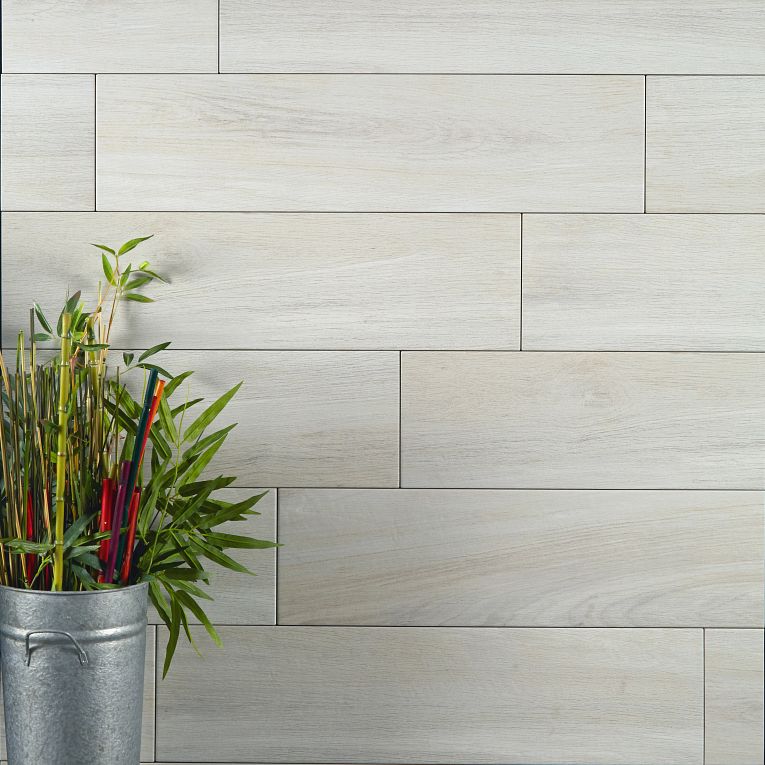 Arizona Tile - Sav Wood Series - 8&quot; x 32&quot; Glazed Porcelain Tile - Bianco wall installation