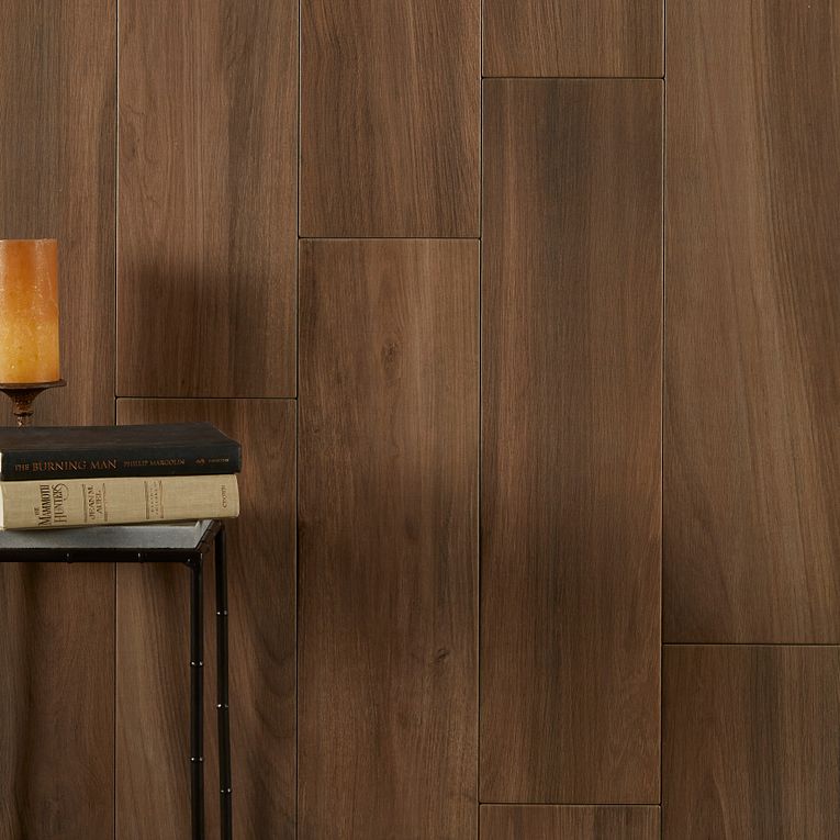 Arizona Tile - Sav Wood Series - 8&quot; x 32&quot; Glazed Porcelain Tile - Iroko wall installation