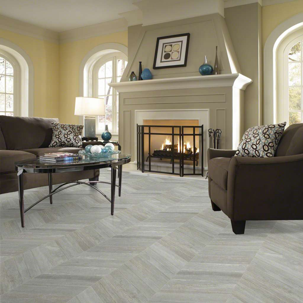 Shaw Floors - Glee Chevron Glazed Porcelain Tile - Gray Lifestyle