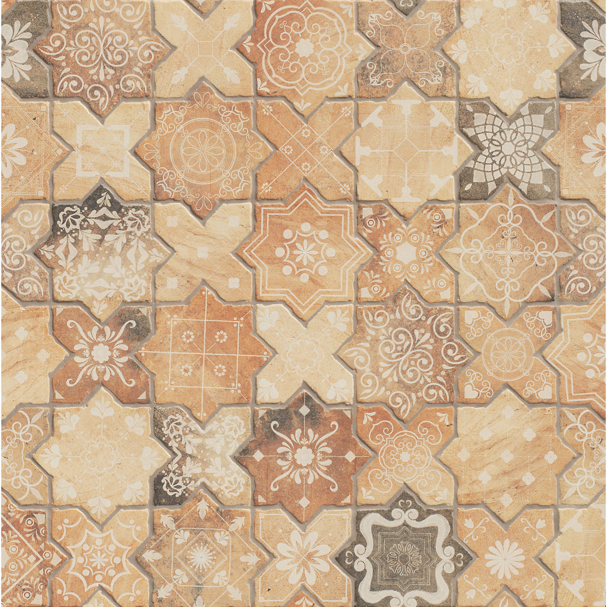 Soci Tile - Terra Cotta Series - 6&quot; x 6&quot; Wall Tile - Star Temple Fire Installed