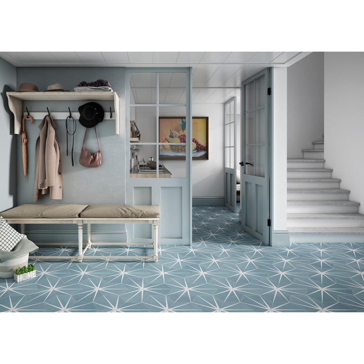 Soci Tile - Starline Hexagon 10&quot; x 11.5&quot; Porcelain Tile - Aqua Room Scene