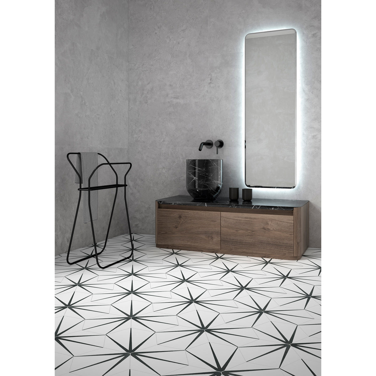 Soci Tile - Starline Hexagon 10&quot; x 11.5&quot; Porcelain Tile - White Room Scene