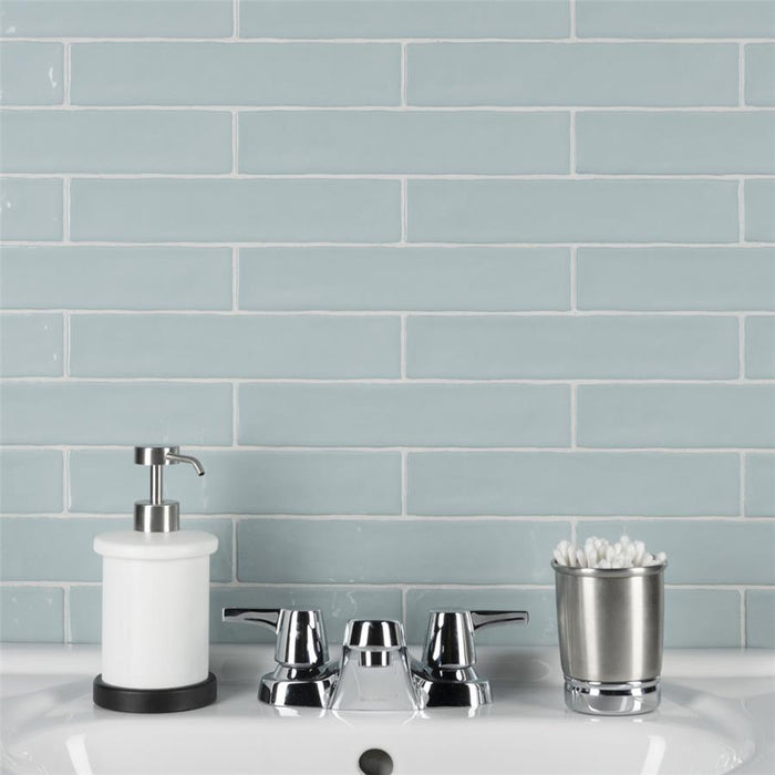 SomerTile - Chester 2" x 10" Subway Tile - Acqua Installed