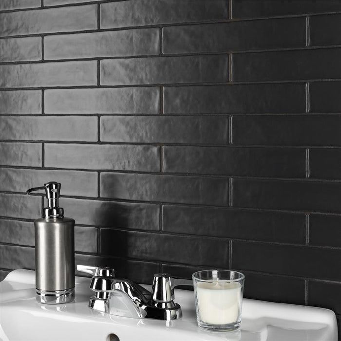 SomerTile - Chester 2" x 10" Subway Tile - Matte Nero Installed