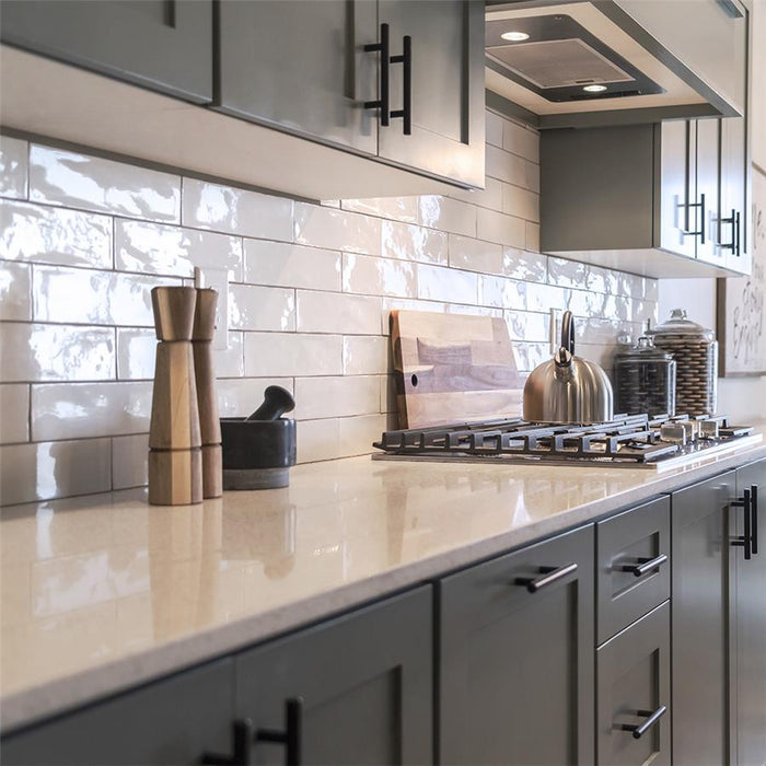 SomerTile - Chester 3" x 12" Subway Tile - Bianco Kitchen Install