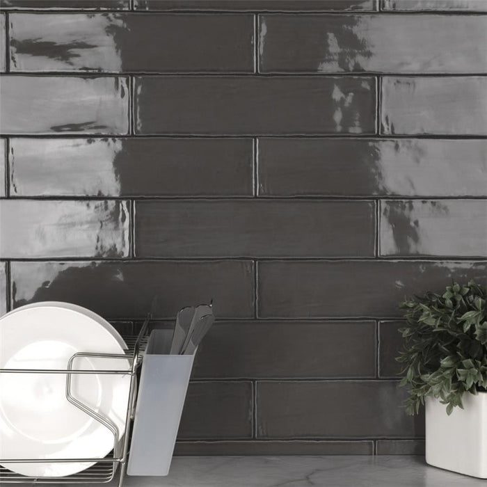 SomerTile - Chester 3" x 12" Subway Tile - Grafito Room Sceen