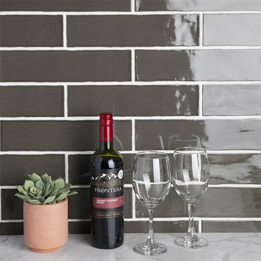 SomerTile - Chester 3" x 12" Subway Tile - Grafito White Grout Installed