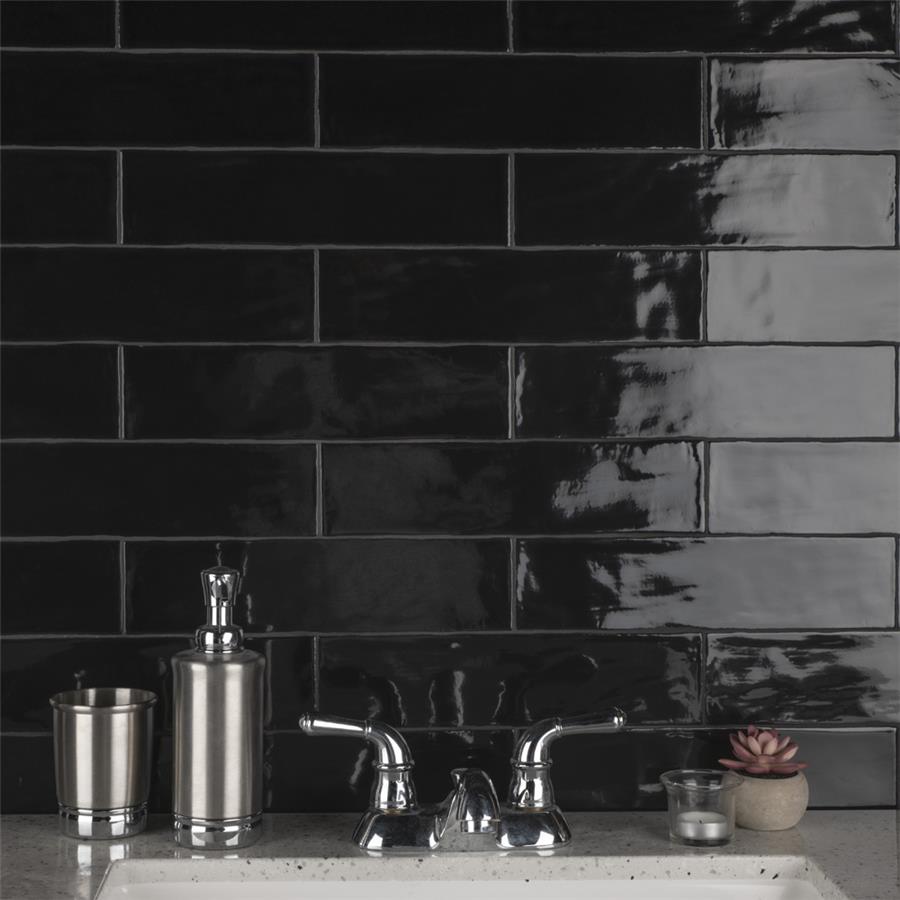 SomerTile - Chester 3&quot; x 12&quot; Subway Tile - Nero Installed 2