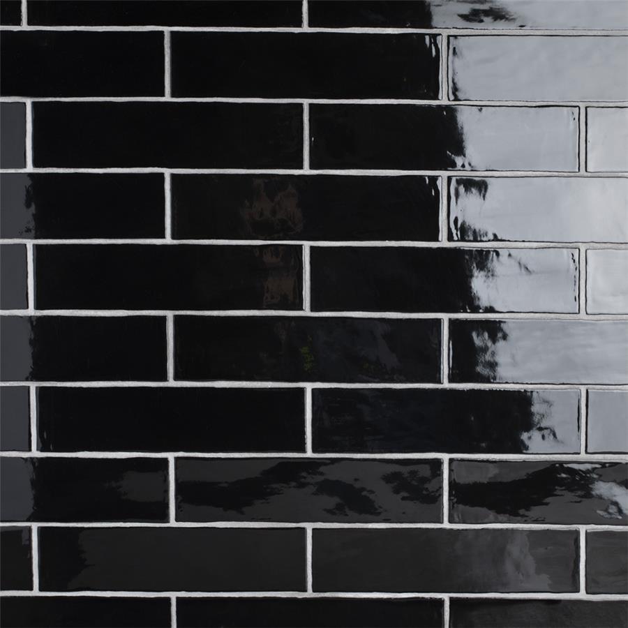 SomerTile - Chester 3" x 12" Subway Tile - Nero w/ Light Grout 2