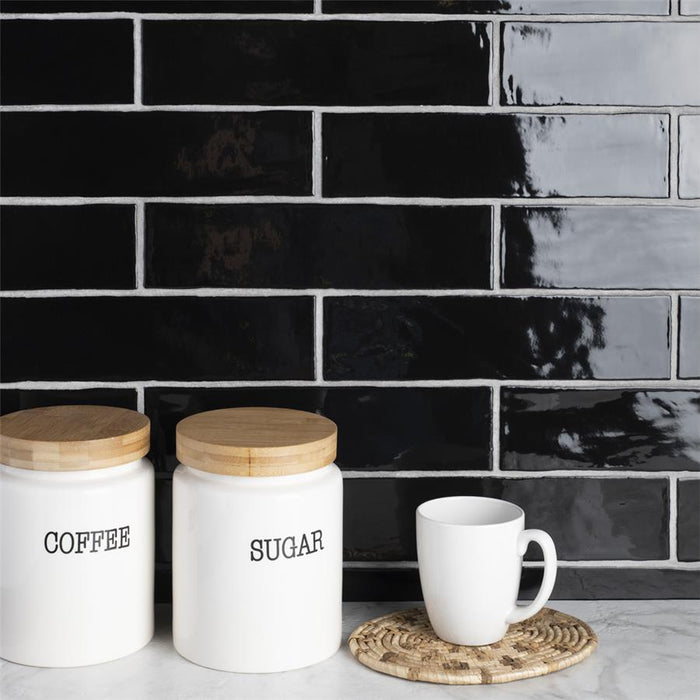 SomerTile - Chester 3" x 12" Subway Tile - Nero w/ Light Grout
