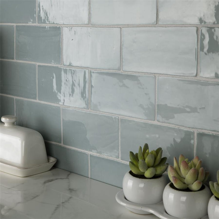 SomerTile - Chester 3" x 6" Subway Tile - Acqua Installed