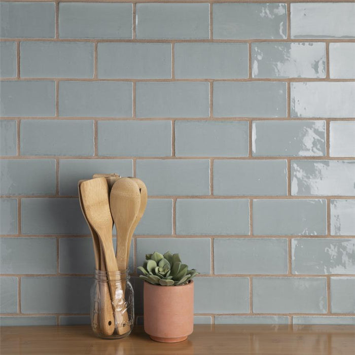SomerTile - Chester 3" x 6" Subway Tile - Acqua w/ Dark Grout