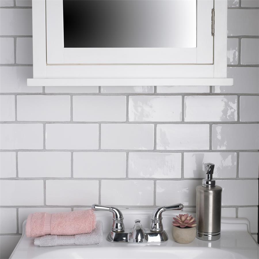 SomerTile - Chester 3&quot; x 6&quot; Subway Tile - Bianco Bathroom Install