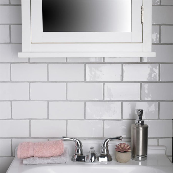 SomerTile - Chester 3" x 6" Subway Tile - Bianco Bathroom Install