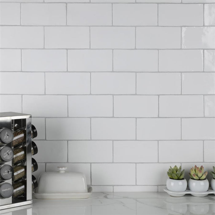SomerTile - Chester 3" x 6" Subway Tile - Bianco Installed
