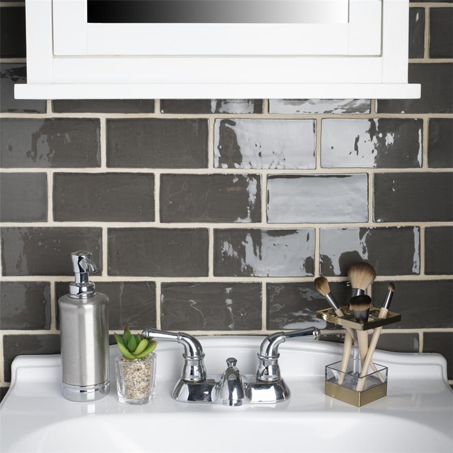 SomerTile - Chester 3&quot; x 6&quot; Subway Tile - Grafito Bathroom Install