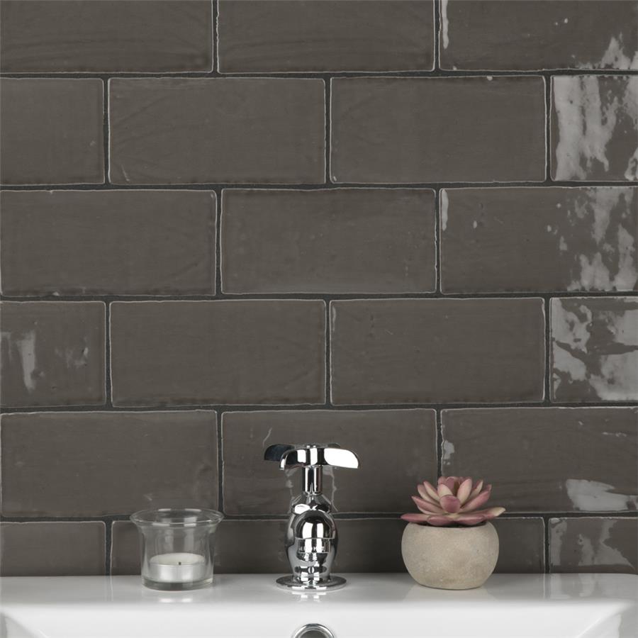 SomerTile - Chester 3&quot; x 6&quot; Subway Tile - Grafito Installed