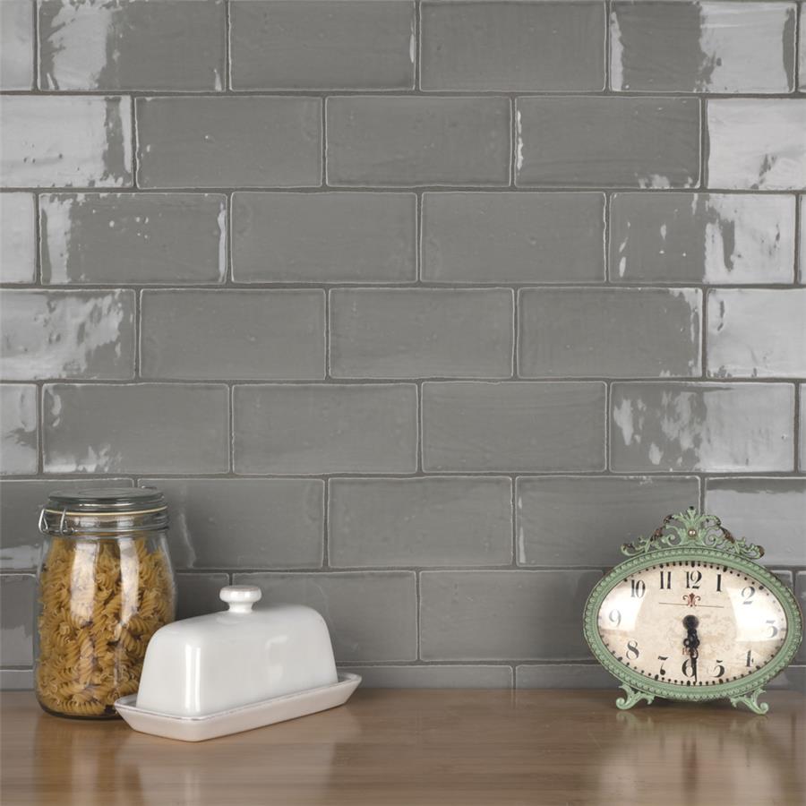 SomerTile - Chester 3&quot; x 6&quot; Subway Tile - Grey Installed