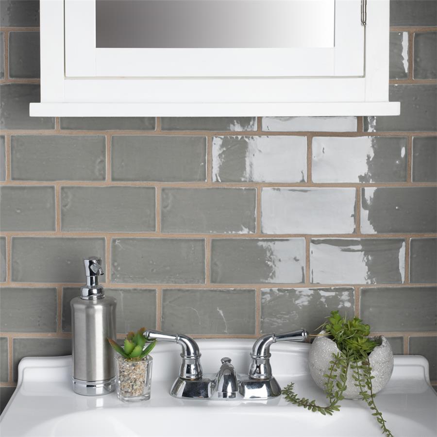 SomerTile - Chester 3&quot; x 6&quot; Subway Tile - Grey Bathroom Install