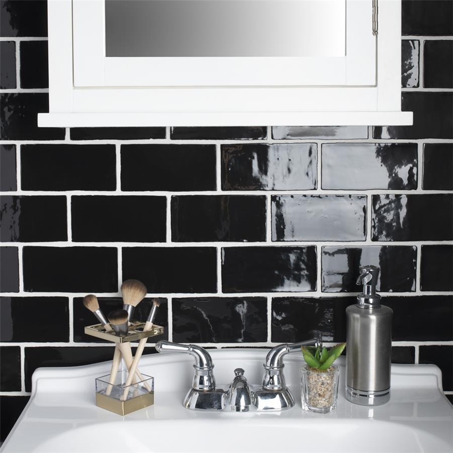 SomerTile - Chester 3&quot; x 6&quot; Subway Tile - Nero Bathroom Install